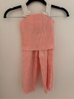 btween Peach Pink Gauze Jumpsuit with Cream Straps